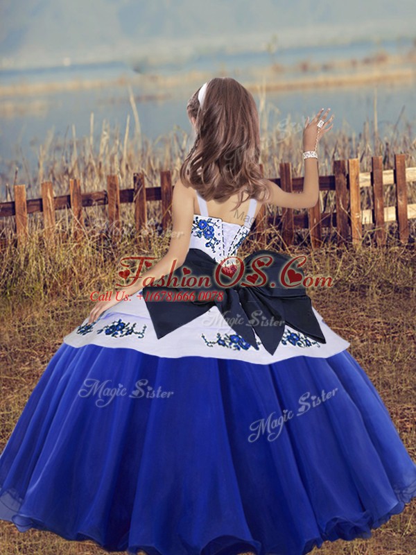 Superior Fuchsia Ball Gowns Straps Sleeveless Organza High Low Lace Up Embroidery Little Girl Pageant Gowns