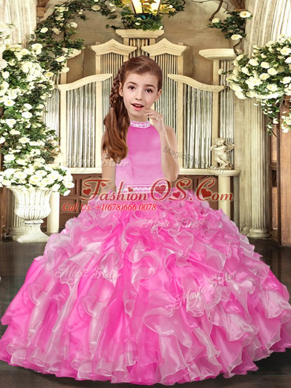 Lovely Sleeveless Backless Floor Length Beading and Ruffles Little Girls Pageant Dress