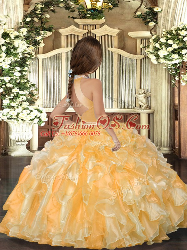 Lovely Sleeveless Backless Floor Length Beading and Ruffles Little Girls Pageant Dress