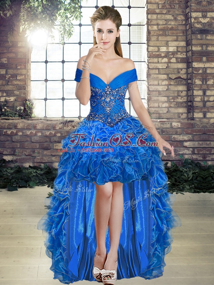 Sumptuous Royal Blue Vestidos de Quinceanera Military Ball and Sweet 16 and Quinceanera with Beading and Ruffles Off The Shoulder Sleeveless Lace Up