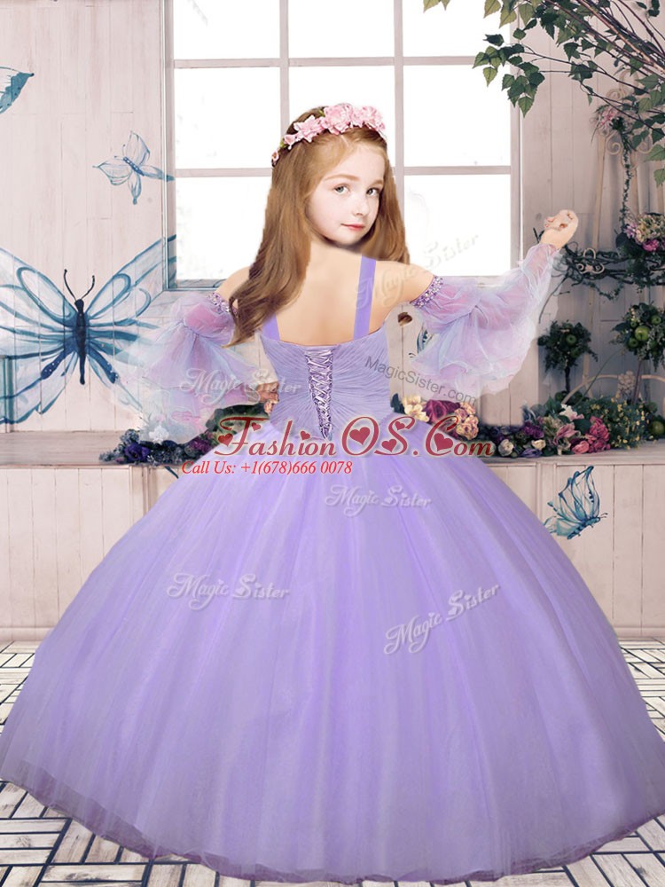 Modern Floor Length Turquoise Pageant Gowns For Girls Tulle Sleeveless Beading and Appliques