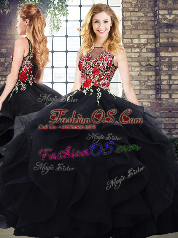 Floor Length Ball Gowns Sleeveless Black Ball Gown Prom Dress Lace Up