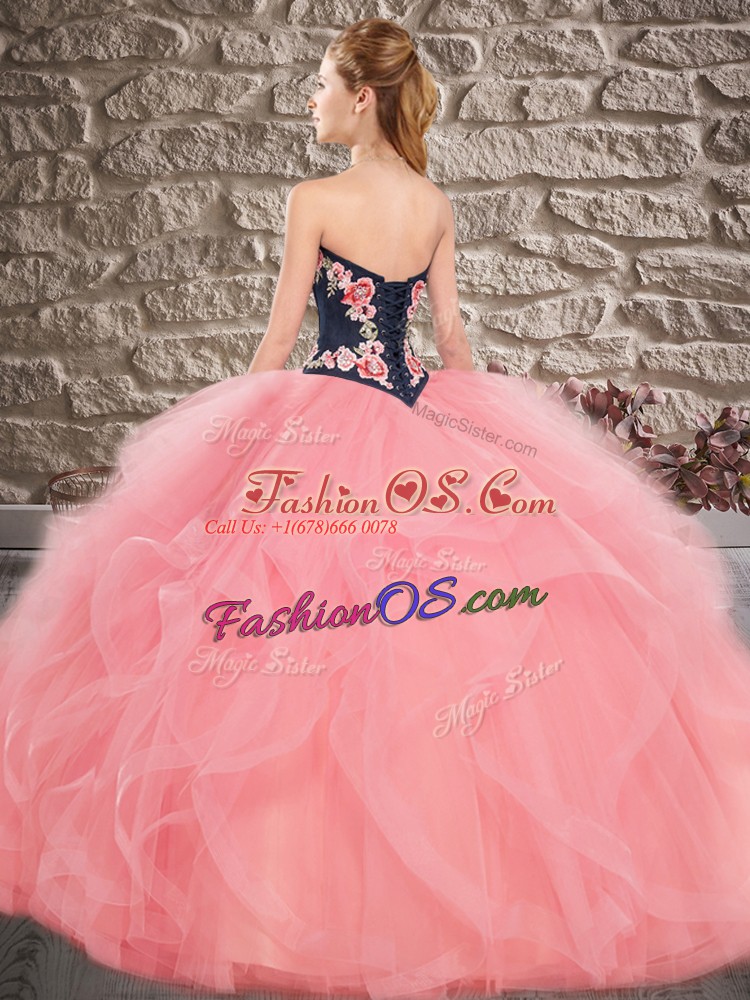 Shining Orange Lace Up 15 Quinceanera Dress Beading and Embroidery Sleeveless Floor Length