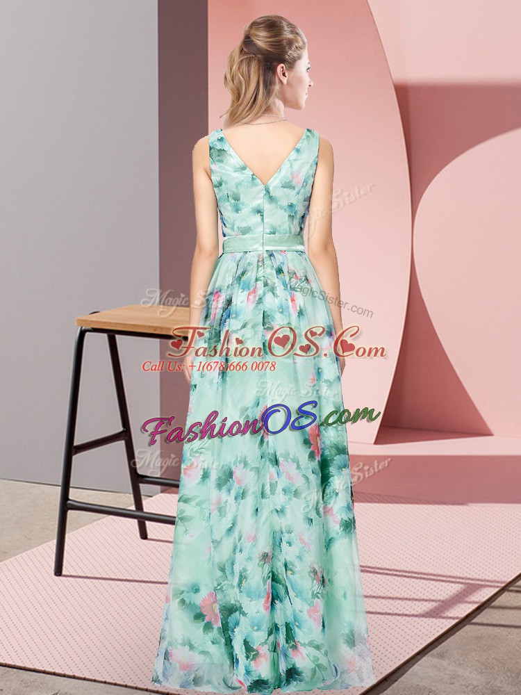 Sleeveless Printed Floor Length Zipper Prom Dresses in Multi-color with Pattern