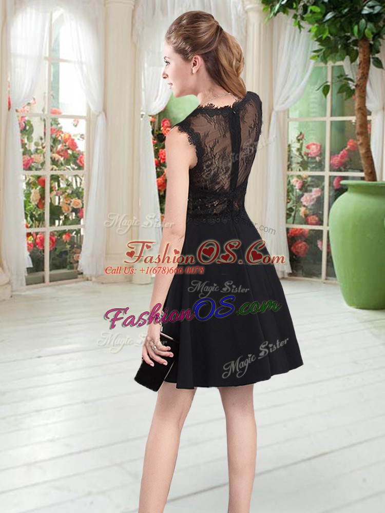 Custom Designed Satin Scalloped Sleeveless Zipper Lace Homecoming Dress in Black