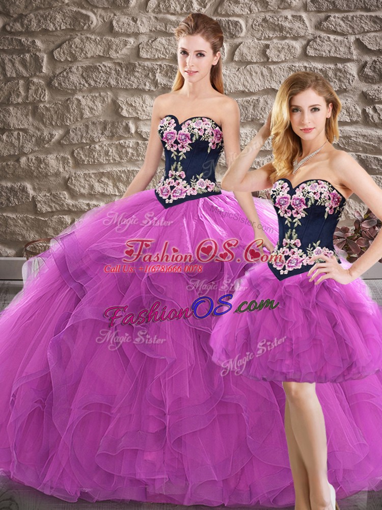 Low Price Purple Sleeveless Tulle Lace Up Quinceanera Dress for Sweet 16 and Quinceanera