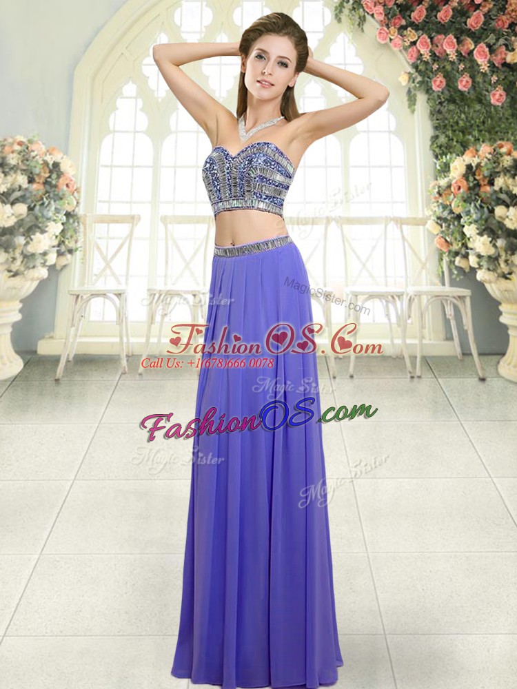 Modern Lavender Chiffon Backless Evening Dress Sleeveless Floor Length Beading