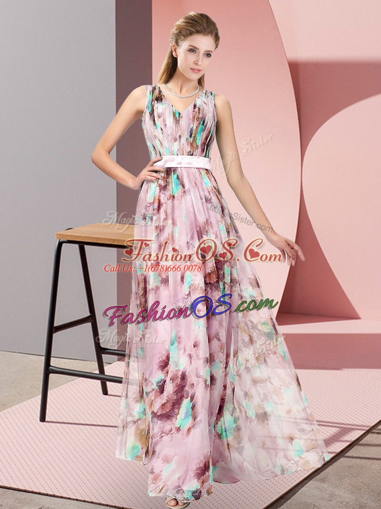 Multi-color Sleeveless Pattern Floor Length Prom Dresses