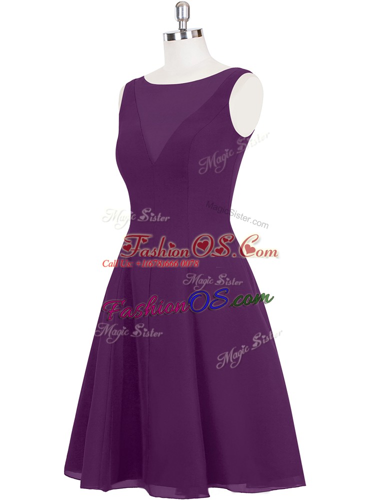 Eggplant Purple Chiffon Zipper Dress for Prom Sleeveless Mini Length Ruching