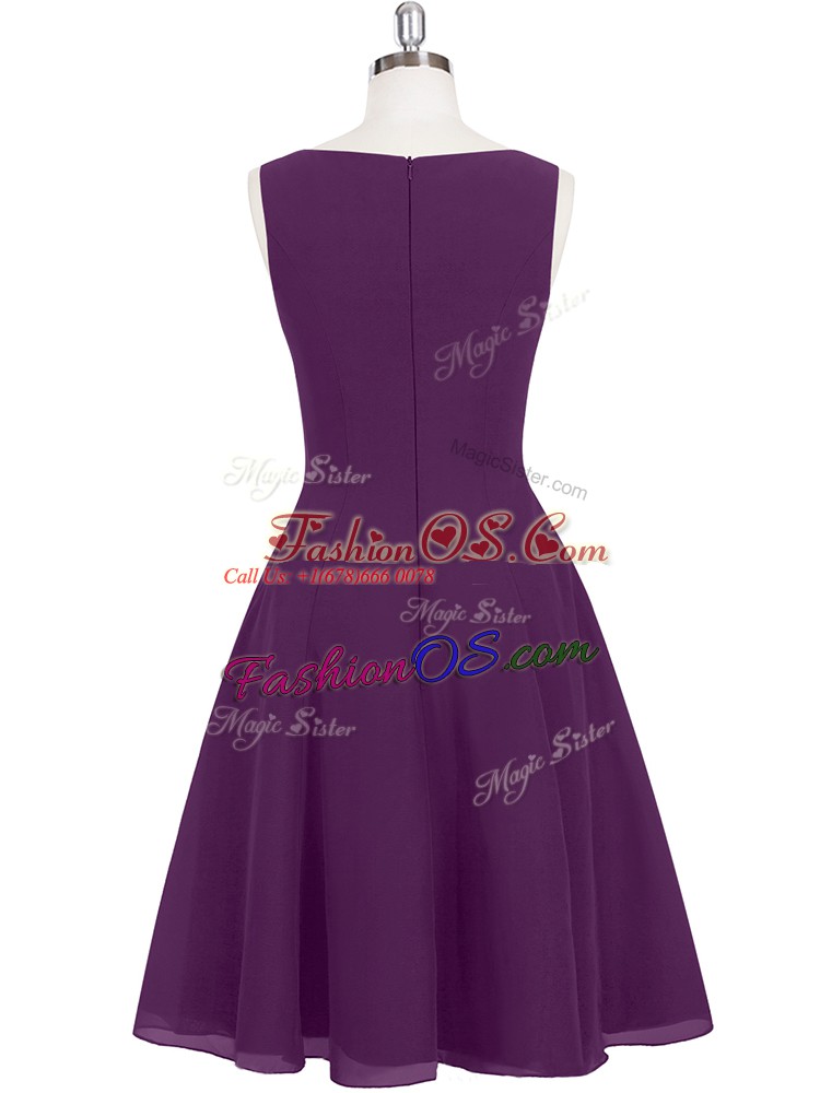 Eggplant Purple Chiffon Zipper Dress for Prom Sleeveless Mini Length Ruching