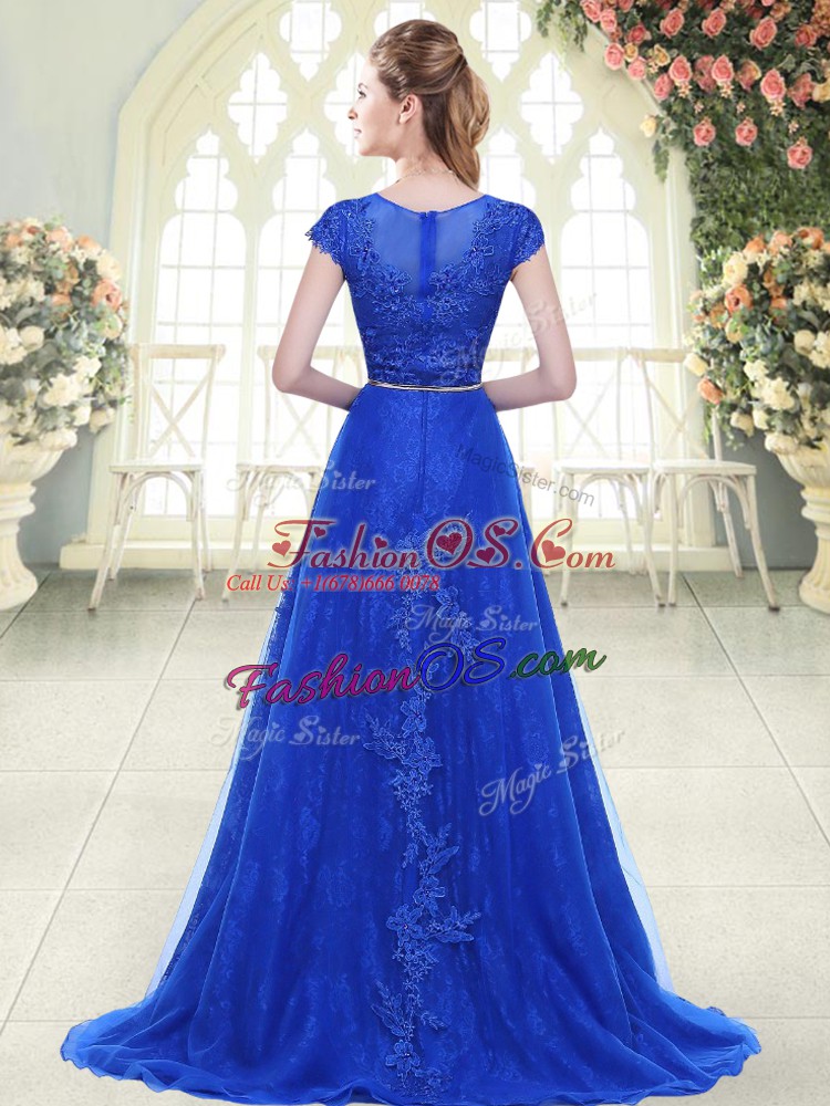 Elegant Gold A-line Beading and Lace and Appliques Party Dress Wholesale Zipper Tulle Cap Sleeves