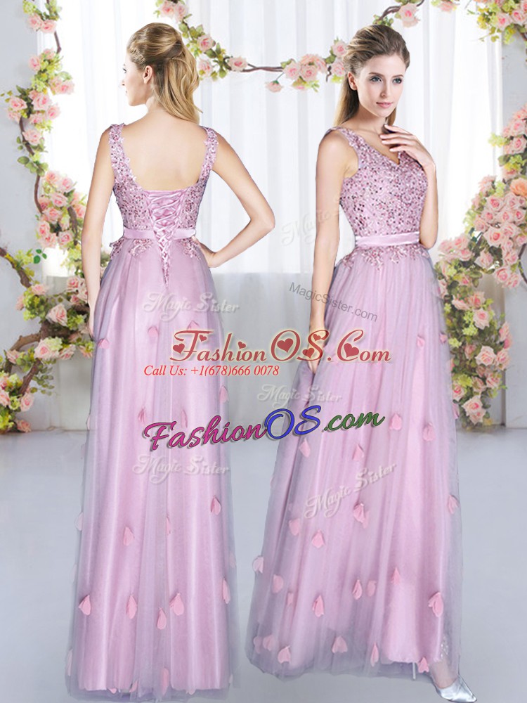 Custom Designed Floor Length Empire Sleeveless Lavender Bridesmaid Dress Lace Up