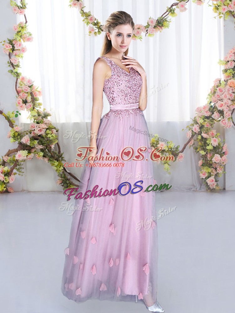 Custom Designed Floor Length Empire Sleeveless Lavender Bridesmaid Dress Lace Up