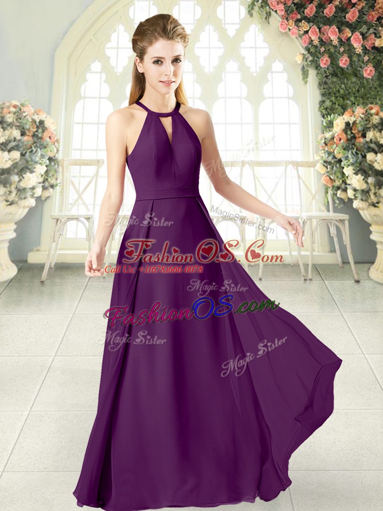 Fantastic Purple Sleeveless Chiffon Zipper Prom Evening Gown for Prom and Party