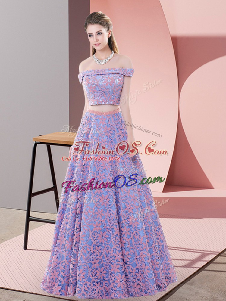 Sleeveless Lace Floor Length Zipper Prom Dresses in Lavender with Beading