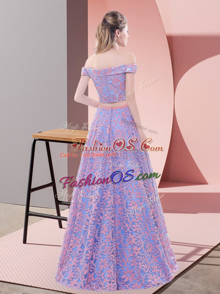 Sleeveless Lace Floor Length Zipper Prom Dresses in Lavender with Beading