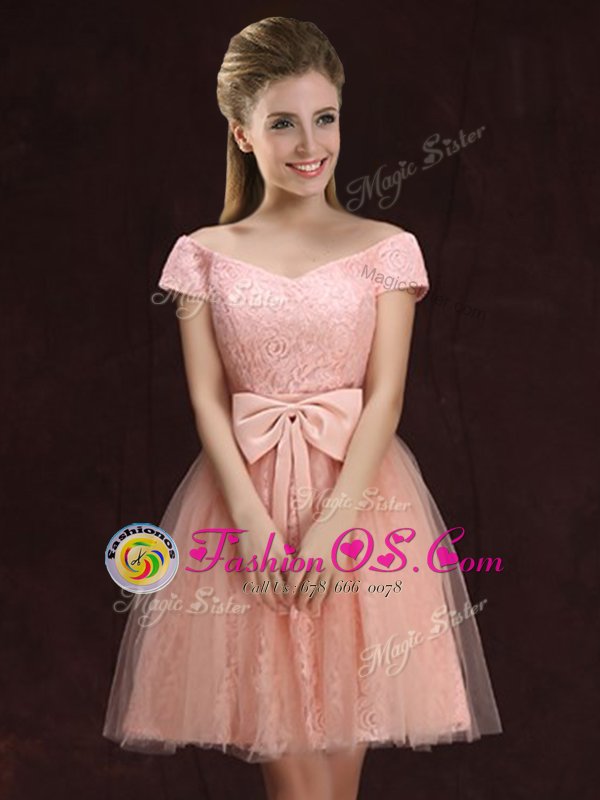 V-neck Sleeveless Tulle and Lace Quinceanera Dama Dress Lace and Bowknot Lace Up