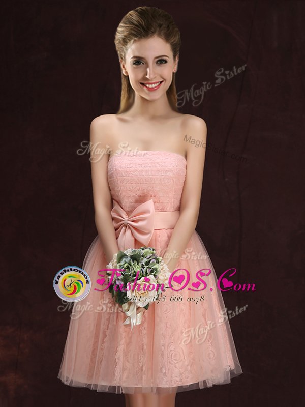 V-neck Sleeveless Tulle and Lace Quinceanera Dama Dress Lace and Bowknot Lace Up