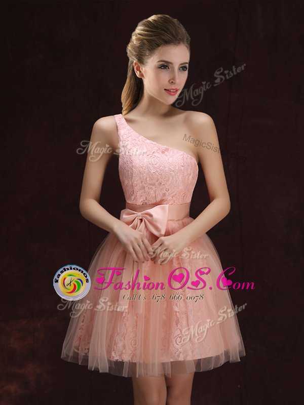 V-neck Sleeveless Tulle and Lace Quinceanera Dama Dress Lace and Bowknot Lace Up