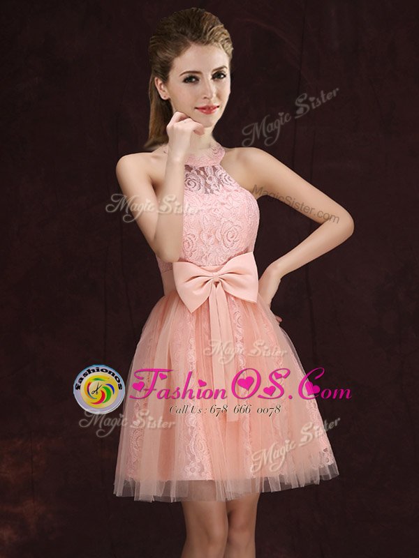 V-neck Sleeveless Tulle and Lace Quinceanera Dama Dress Lace and Bowknot Lace Up