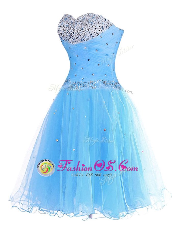 Free and Easy Sweetheart Sleeveless Organza Cocktail Dresses Beading Lace Up