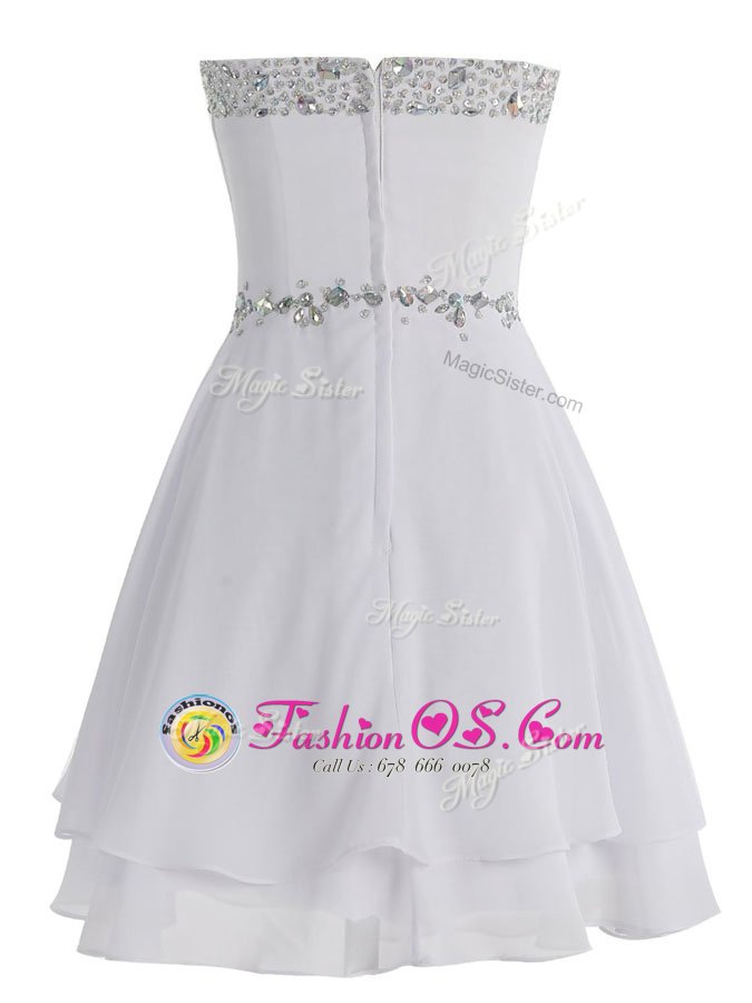 Popular White Empire Chiffon Sweetheart Sleeveless Beading Mini Length Zipper Evening Dress