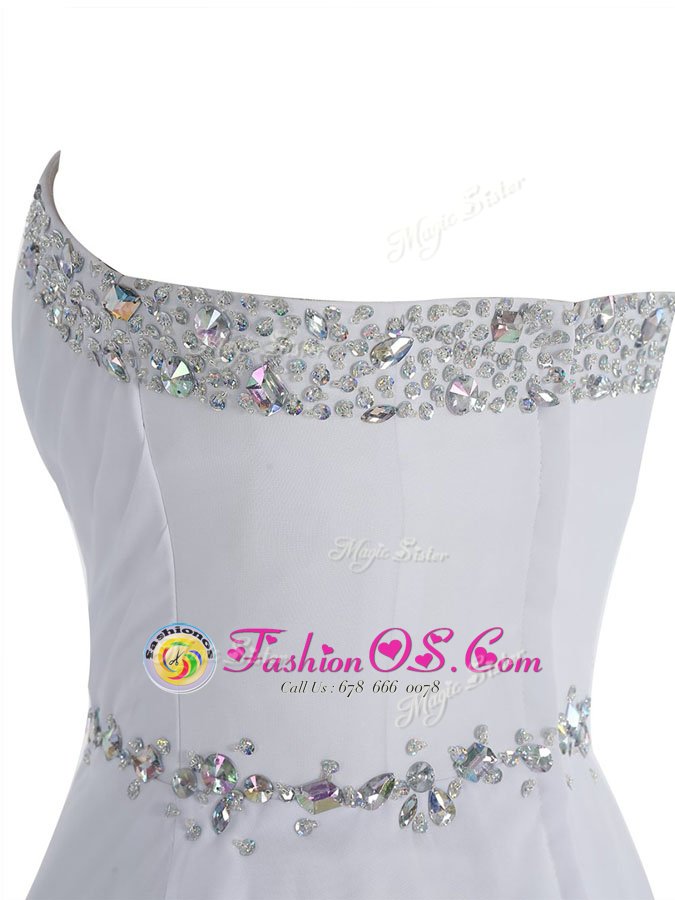 Popular White Empire Chiffon Sweetheart Sleeveless Beading Mini Length Zipper Evening Dress