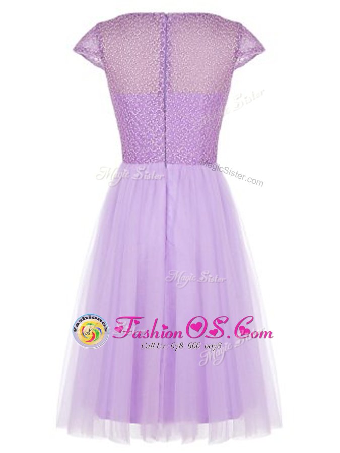 Flirting Knee Length Zipper Prom Party Dress Lavender and In for Prom and Party with Beading
