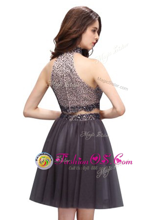 Perfect Chiffon Sleeveless Mini Length Prom Dresses and Beading