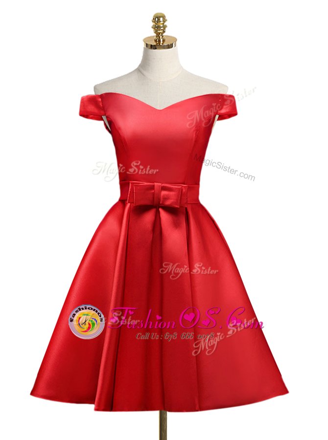 Red Evening Dress For with Bowknot Off The Shoulder Sleeveless Lace Up