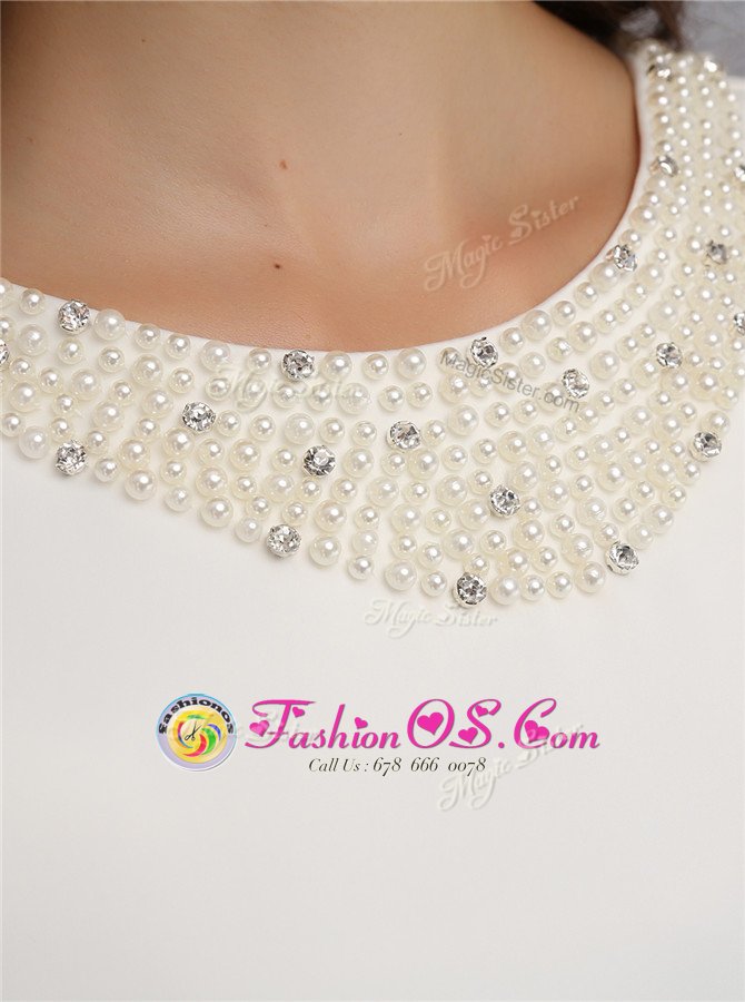 Fabulous Scoop Mini Length Zipper Blue And White and In for Prom and Party with Beading