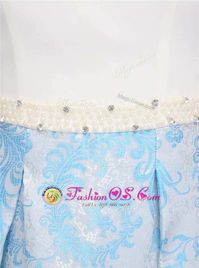 Fabulous Scoop Mini Length Zipper Blue And White and In for Prom and Party with Beading