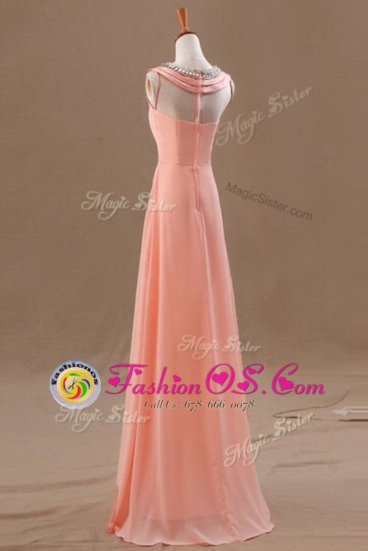 Noble Watermelon Red Sleeveless Beading Floor Length Dress for Prom