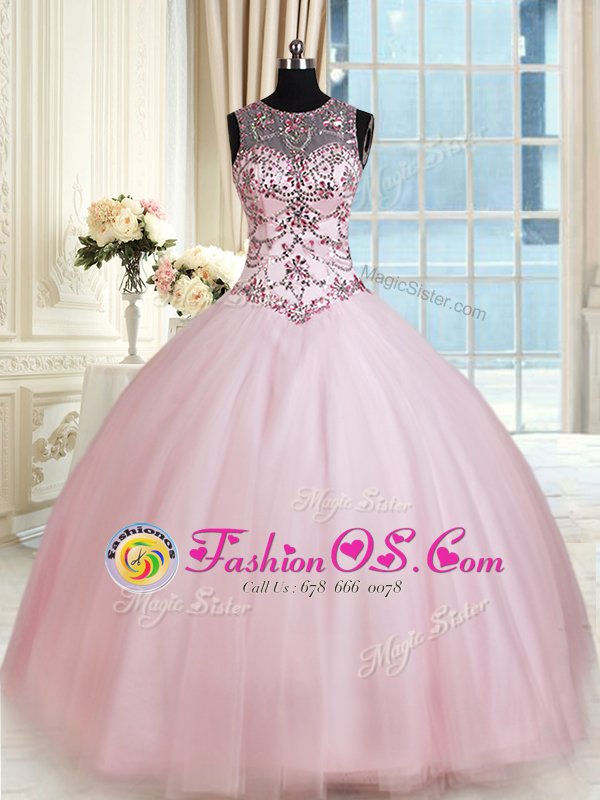 Exquisite Scoop Tulle Sleeveless Floor Length Quinceanera Dress and Beading