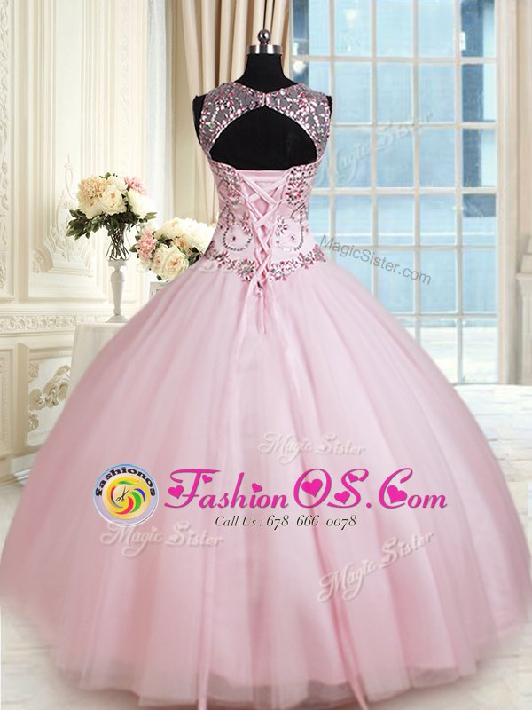 Exquisite Scoop Tulle Sleeveless Floor Length Quinceanera Dress and Beading