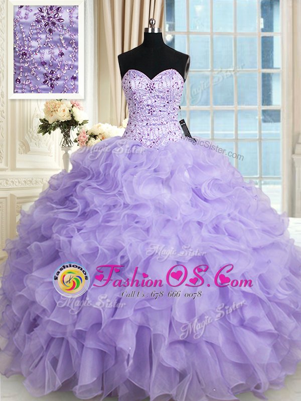Romantic Coral Red Organza Lace Up Sweetheart Sleeveless With Train Quinceanera Dresses Brush Train Beading and Ruffles