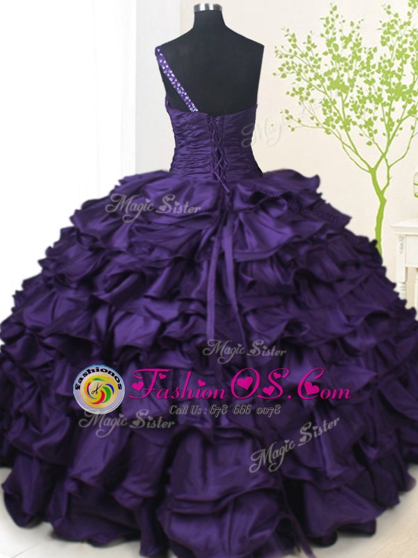 Great One Shoulder Sleeveless Lace Up Floor Length Beading and Pick Ups Sweet 16 Quinceanera Dress