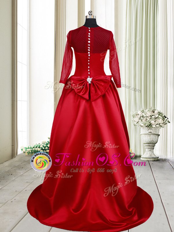 Vintage Scoop Long Sleeves High Low Clasp Handle Wine Red and In for Prom with Bowknot