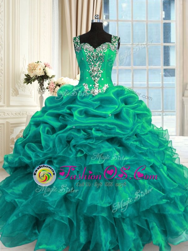 Wonderful Pick Ups Floor Length Ball Gowns Sleeveless Turquoise 15th Birthday Dress Lace Up