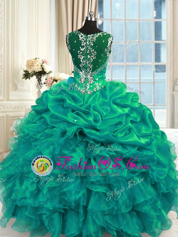 Wonderful Pick Ups Floor Length Ball Gowns Sleeveless Turquoise 15th Birthday Dress Lace Up