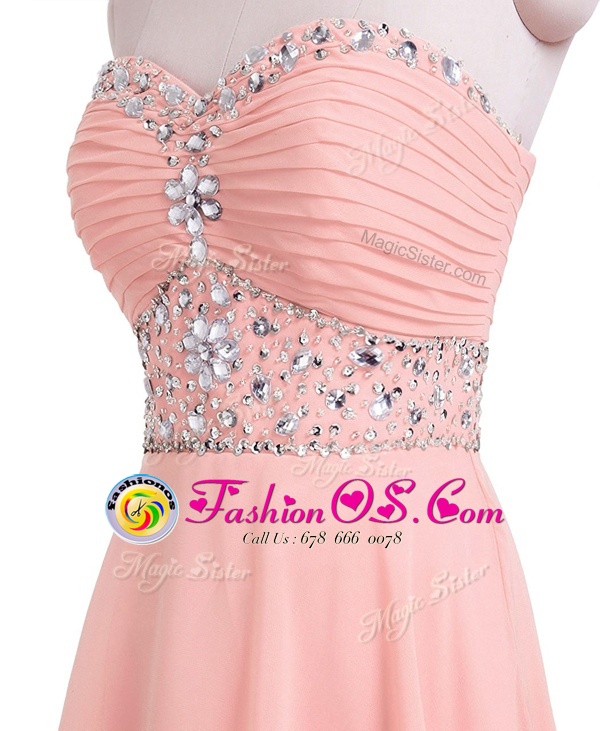 Sweetheart Sleeveless Lace Up Prom Dresses Pink Organza