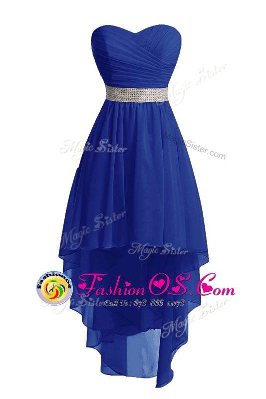 Flirting Blue Prom Gown Prom and Party and For with Belt Sweetheart Sleeveless Lace Up