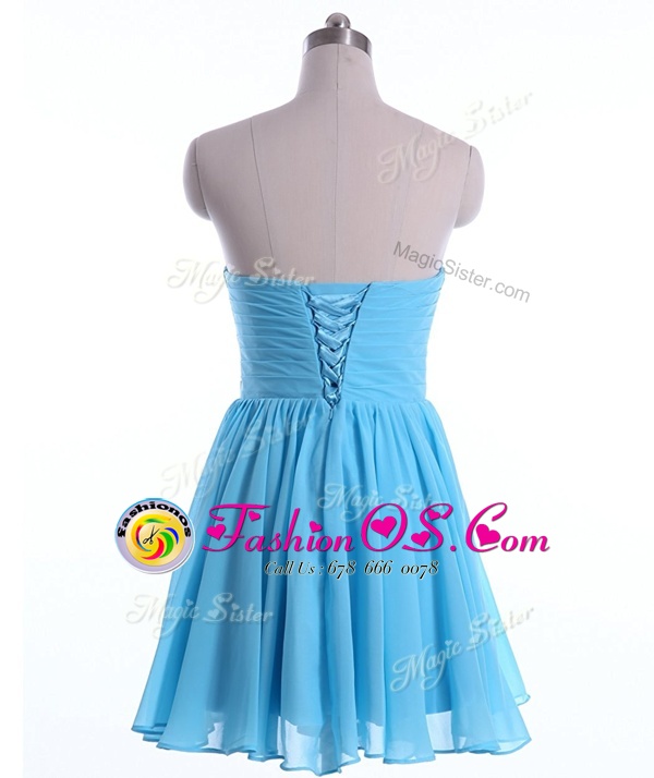 Beading Dress for Prom Baby Blue Lace Up Sleeveless Mini Length