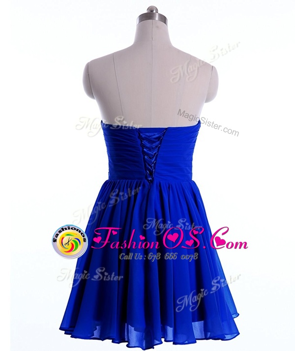Custom Designed Royal Blue Sleeveless Mini Length Beading Lace Up Prom Evening Gown