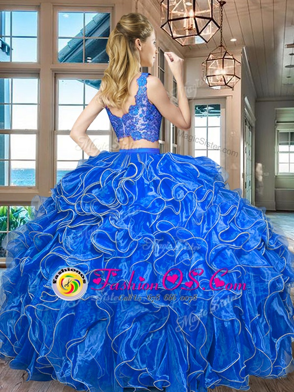 Custom Fit Red Sleeveless Organza Zipper 15th Birthday Dress for Military Ball and Sweet 16 and Quinceanera