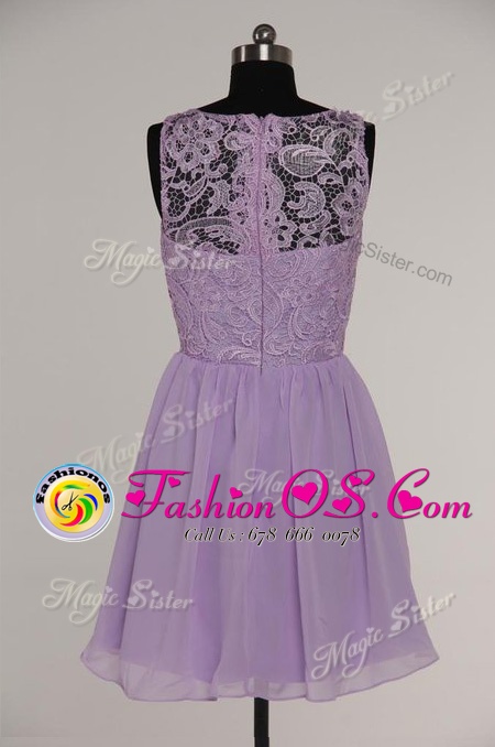 Scoop Lavender Sleeveless Chiffon and Lace Zipper Mother Of The Bride Dress for Prom