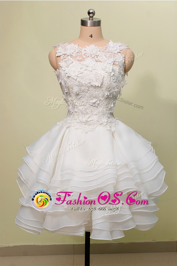 Scoop Organza and Lace Sleeveless Knee Length Prom Evening Gown and Lace