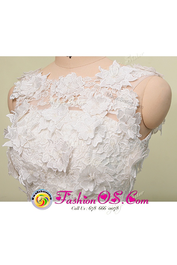 Scoop Organza and Lace Sleeveless Knee Length Prom Evening Gown and Lace