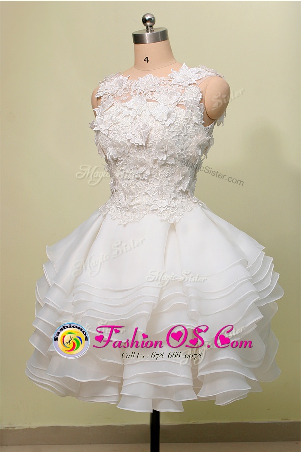Scoop Organza and Lace Sleeveless Knee Length Prom Evening Gown and Lace