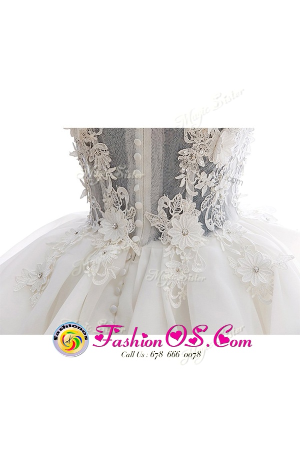 Off The Shoulder Sleeveless Prom Party Dress Knee Length Beading White Organza and Lace